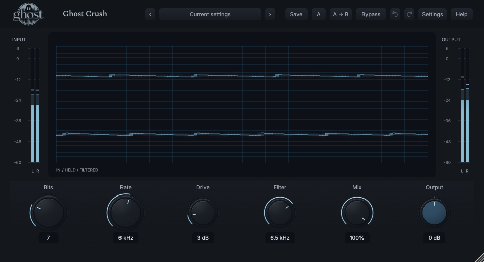 Actual Ghost Crush Quantization Field with incoming and stepped waveform layers, meters and six controls.