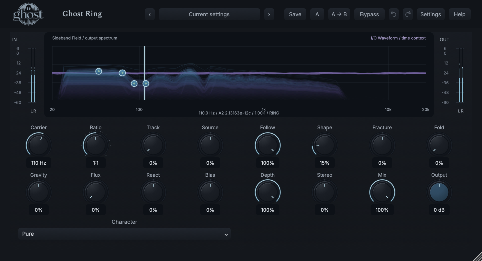 Actual Ring editor with blue Sideband Field, violet I/O context and carrier controls.