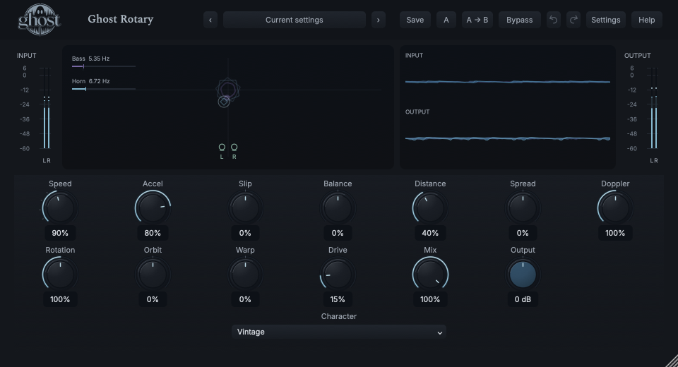 Actual Ghost Rotary Rotor Field, live input/output waveform context, meters and rotary controls.